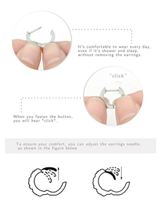 Detail of silver titanium hoop earrings showing the secure click-to-lock closure mechanism