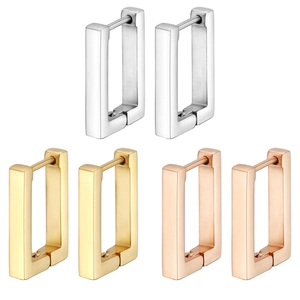 Minimalist Stainless Steel Geometric Rectangular Hoop Earrings For Women Men Unisex Polished U Shaped Huggie Buckle Ear Jewelry
