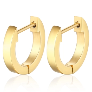 Minimalist gold titanium steel hoop earrings with polished finish and secure clasp