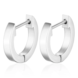 Polished silver titanium steel hoop earrings with minimalist round geometric design
