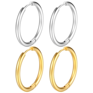 Ensemble de boucles d'oreilles créoles en acier titane argent et or avec fermoir à charnière