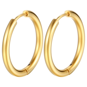 Boucles d'oreilles créoles rondes en acier inoxydable doré poli miroir