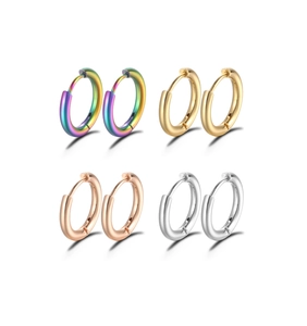 Boucles d'oreilles huggie en acier poli, finitions arc-en-ciel, or, or rose et argent