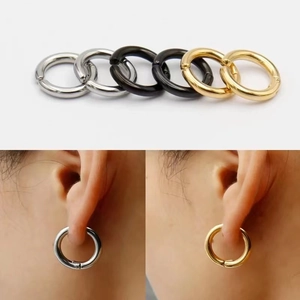 Set of minimalist stainless steel clip-on earrings in silver, gold, and black colors