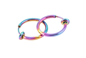 Rainbow plated stainless steel clip-on earrings with spring closure for non-pierced ears