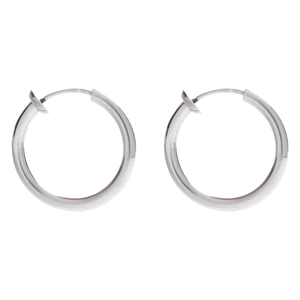 Polished silver stainless steel clip-on hoop earrings for men and women minimalist style