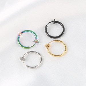 Punk style stainless steel spring ear clips in black, gold, silver and rainbow finish