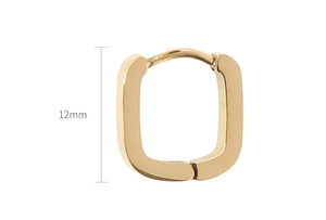 Close-up of 12mm gold U-shaped square hoop earrings in polished stainless steel