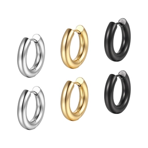 Minimalist 304 Stainless Steel Hoop Earrings For Women Men Unisex Vintage Fashion Round Geometric Ear Cuff Jewelry Electroplated Steel Gold Black Earring