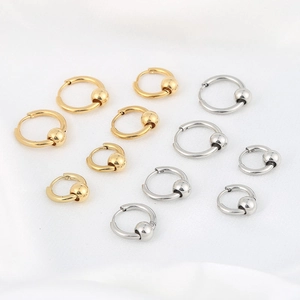 Minimalist Stainless Steel Hoop Earrings With Bead For Men Women Gold Silver Color Geometric Cartilage Piercing Jewelry