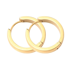 Boucles d'oreilles créoles dorées plates et larges en acier inoxydable poli pour adultes