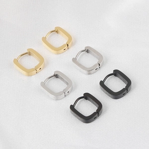 Minimalist Stainless Steel U-Shaped Square Huggie Hoop Earrings For Men Women Geometric Polished Metal Jewelry Gift
