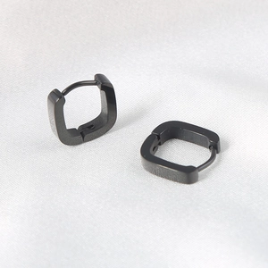 Minimalist matte black U-shaped stainless steel square hoop earrings for men and women