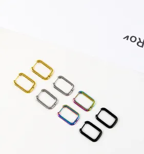 Polished rectangular stainless steel hoop earrings in gold silver rainbow and black