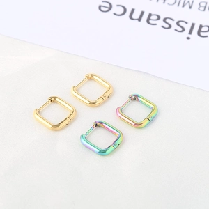 Square stainless steel hoop earrings in gold and rainbow finish with minimalist design