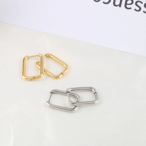 Minimalist square geometric hoop earrings in polished gold and silver stainless steel set