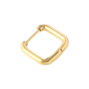 Minimalist gold square hoop earrings in geometric stainless steel style on white background