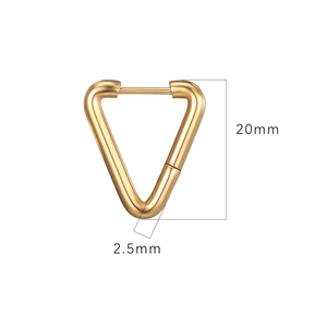 Detailed macro view of 20mm golden stainless steel triangular geometric hoop earring