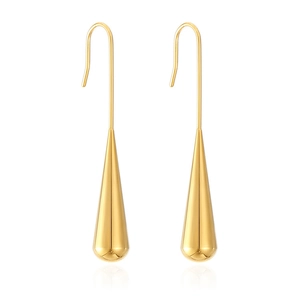 French minimalist gold water drop earrings in stainless steel with a high-polished finish