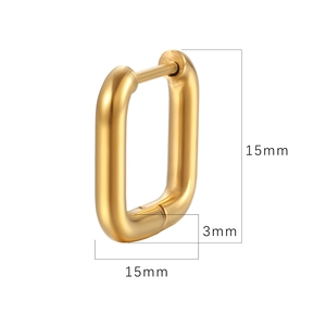 Detailed dimensions of gold polished rectangular hoop earring with mirror finish surface