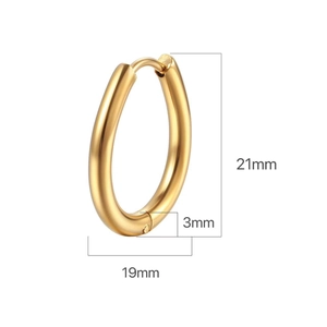 Detailed dimension guide for golden oval stainless steel hoop earrings with 21mm height