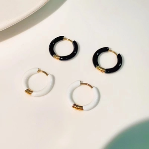 French Vintage Enamel Hoop Earrings For Women Stainless Steel 18K Gold Plated Geometric Drip Oil Round Ear Buckle Jewelry