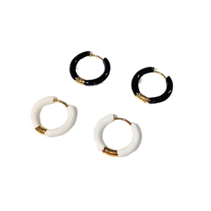 French vintage enamel hoop earrings in black and white 18K gold plated stainless steel