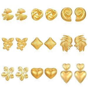 Orecchini a Bottone Geometrici in Acciaio Inossidabile Placcato Oro 18K alla Moda Europea per Donna Orecchini Quadrati a Farfalla a Cuore