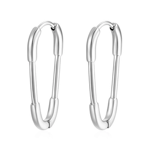 Polished silver paperclip earrings with minimalist oval design and hinged hoop closure