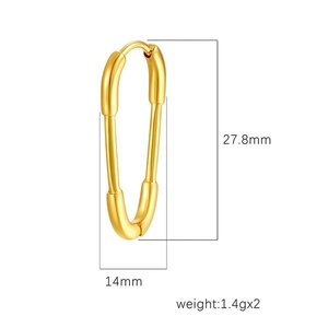 Detailed view of golden paperclip earrings with precise size and weight measurements