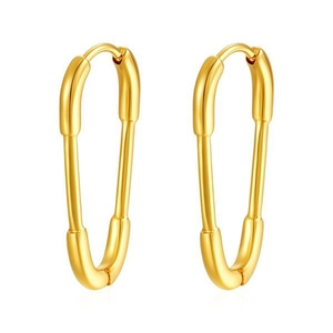 Minimalist paperclip gold earrings with high polish finish and creative safety pin design