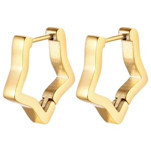 Minimalist gold-plated star hoop earrings with polished stainless steel finish for women