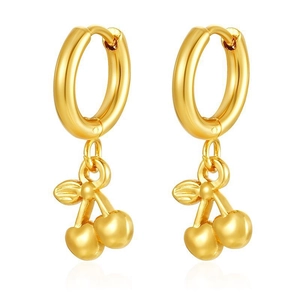 Boucles d'oreilles créoles avec pendentif cerise en acier inoxydable Boucles d'oreilles pendantes aux fruits pour femmes