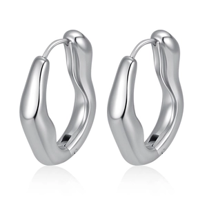 Elegant silver stainless steel chunky hoop earrings with liquid-style irregular design