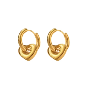 Minimalist 18K gold stainless steel hoop earrings with glossy heart shaped pendants
