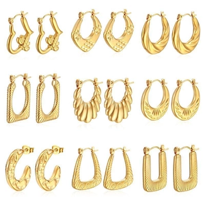 Fashion Stainless Steel Hoop Earrings For Women Gold Silver Plated Geometric Texture Temperament Versatile Daily Jewelry Gift