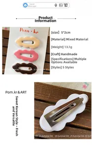 Detail view of 5x2cm wave-shaped hair clips with metal duckbill clips on wood background