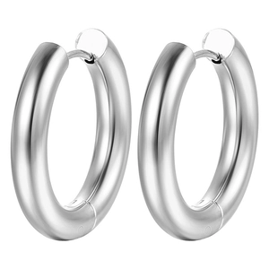 Minimalist thick silver stainless steel hoop earrings with high-polished mirror finish