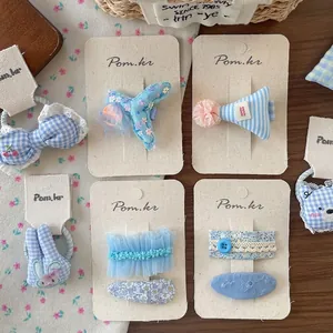 Coffret d'accessoires cheveux bleus pour filles avec nœuds en tissu et dentelle