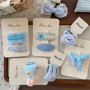 Lot de barrettes bleues avec dentelle florale et breloques ours pour petites filles