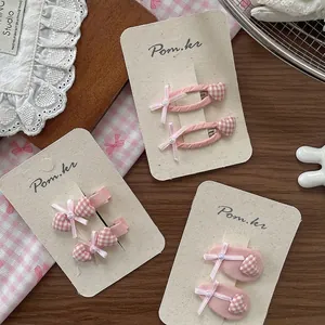Lot de barrettes à cheveux roses à carreaux avec cœur et nœud nacré pour fille