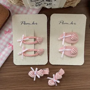 Lot de barrettes à nœuds roses à carreaux pour filles avec cœurs et motifs en tissu