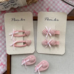 Pinces à Cheveux Nœud Rose à Carreaux Cœur Künstliche Perle Barrettes Recouvertes de Tissu pour Filles Enfants Accessoires de Coiffure