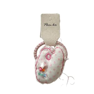Chouchou cœur rose à pois avec étoiles et perles pour queue de cheval de fille