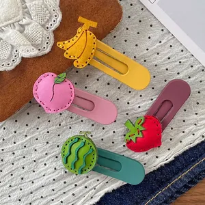 Set of 4 handmade leather fruit hair clips featuring banana peach watermelon and strawberry