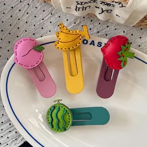 Set of 4 cute leather fruit hair clips featuring peach strawberry banana and watermelon