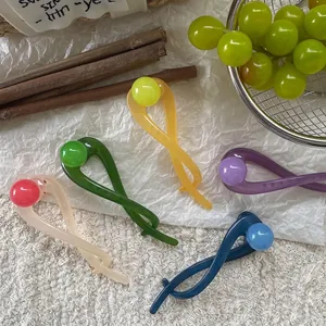 Korean Style Resin Twist Banana Clip Sweet Hair Accessory For Women Girls Round Ball Decor Summer Styling Hair Claw