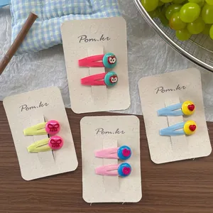 Colorful resin fruit and heart hair clip set with fabric wrapped base for girls