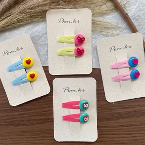 Sweet Girls Fabric Wrapped Hair Clips With Fruit Heart Bow Resin Decor Dopamine Color BB Fringe Clips For Kids Hair Accessory