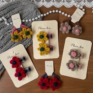 Ensemble de Barrette et Élastique à Cheveux en Fleur de Laine Crochetée à la Main Accessoires de Cheveux Style Coréen